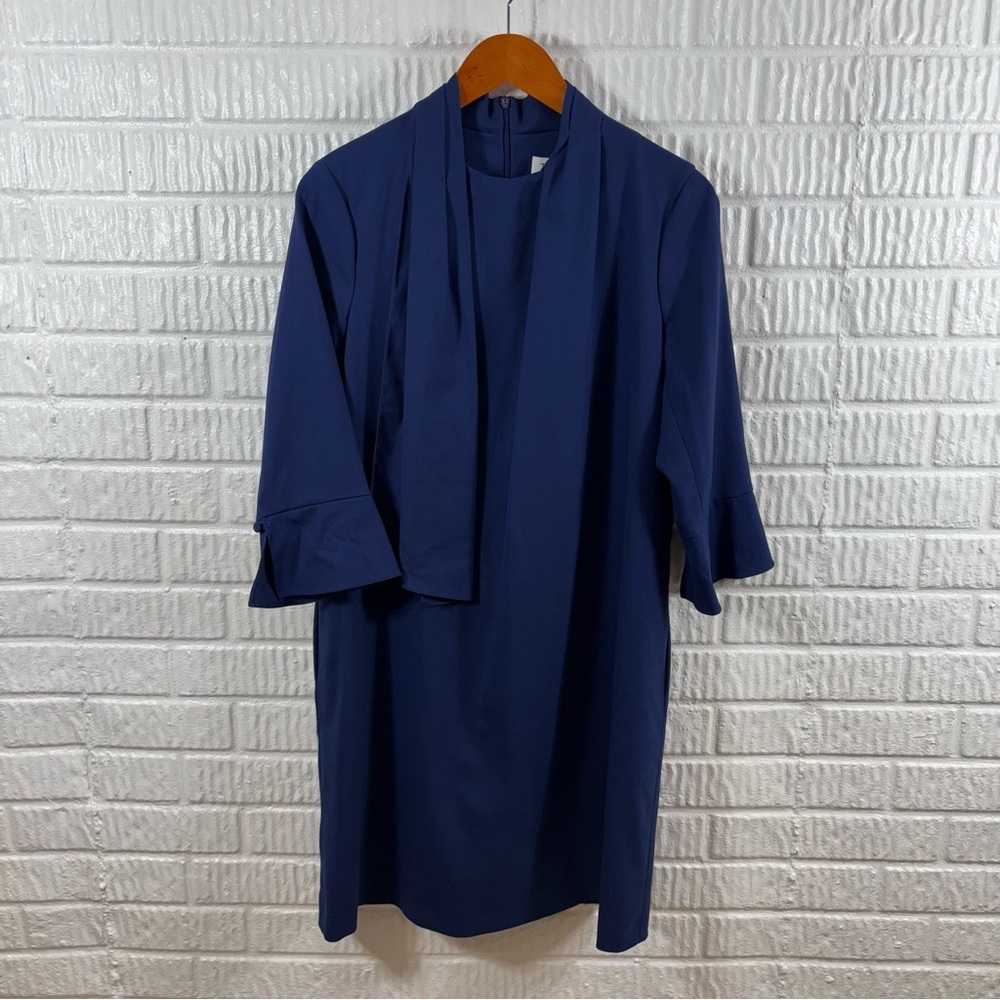 The‎ Fold London Neck Tie Draped Sheath Dress 10 Bell Sleeves